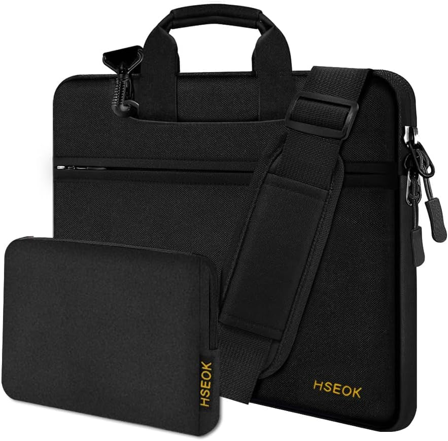 Hseok Slim Laptop Shoulder Bag 13-14 Inch Handbag with Small Case Compatible with Macbook Pro 14" M4/M3/M2/M1 2025-2021, 13.3" Mac Air/Pro, XPS 13/14 and Most 13"-14" Notebooks,Black