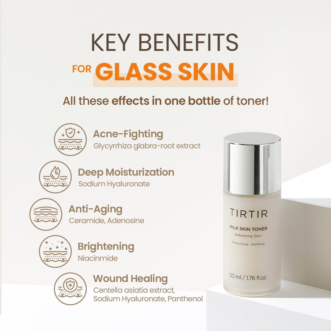 TIRTIR Milk Skin Rice Toner | Deep Moisturizing, Hydrating Toner for Face, Niacinamide, Ceramide, Rice Bran Extract, Nature-Oriented Ingredients for Korean Skin Care, Vegan, 1.69 Fl Oz