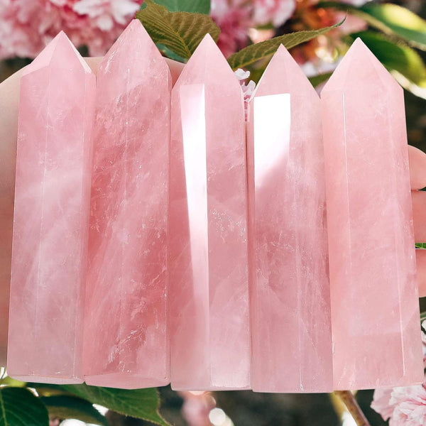 LAIDANLA Rose Quartz Healing Crystals Wands 3.5-4" Polishing Natural Reiki Energy Wand Stone Hexagonal Point Large Crystal Gemstones for Meditation Therapy Crystal Grid Decoration 1Pcs