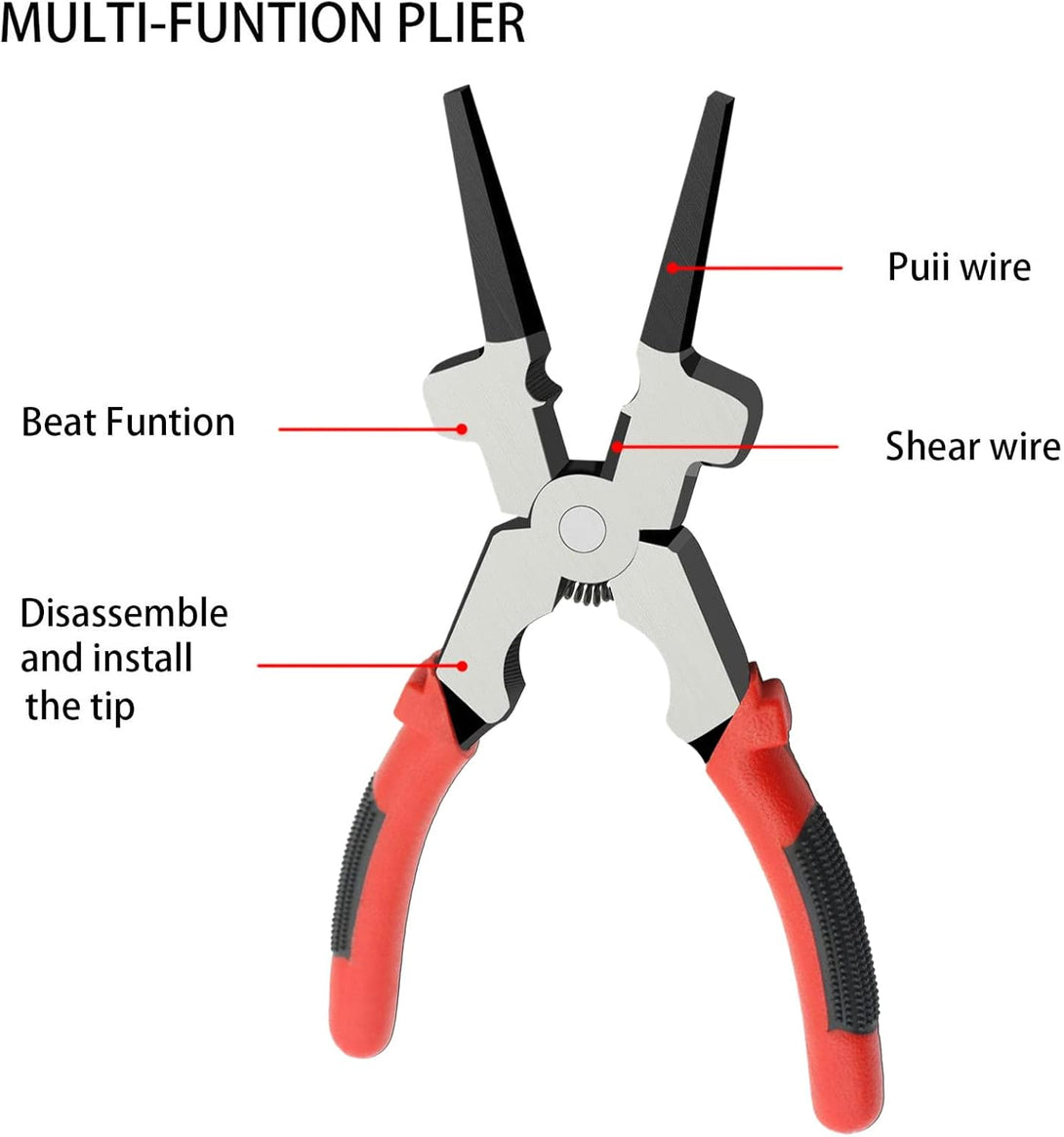 8" Welding Pliers, Multifunction Carbon Steel MIG Welding Pliers with Insulated Handle, Long Nose Pliers Wire Cutting Pliers