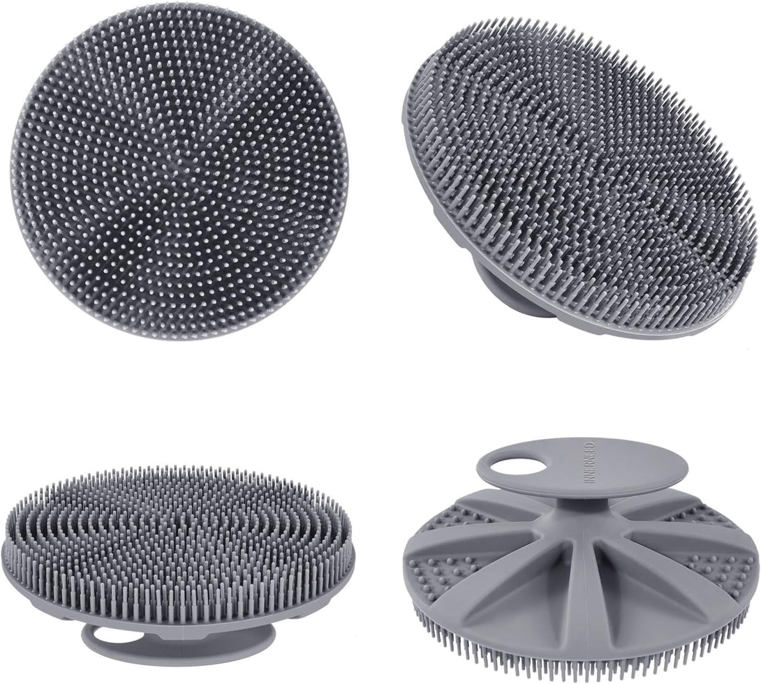 INNERNEED Food-Grade Soft Silicone Body Scrubber Shower Brush Handheld Cleansing Skin Brush, Gentle Exfoliating and Lather Well (Gray)