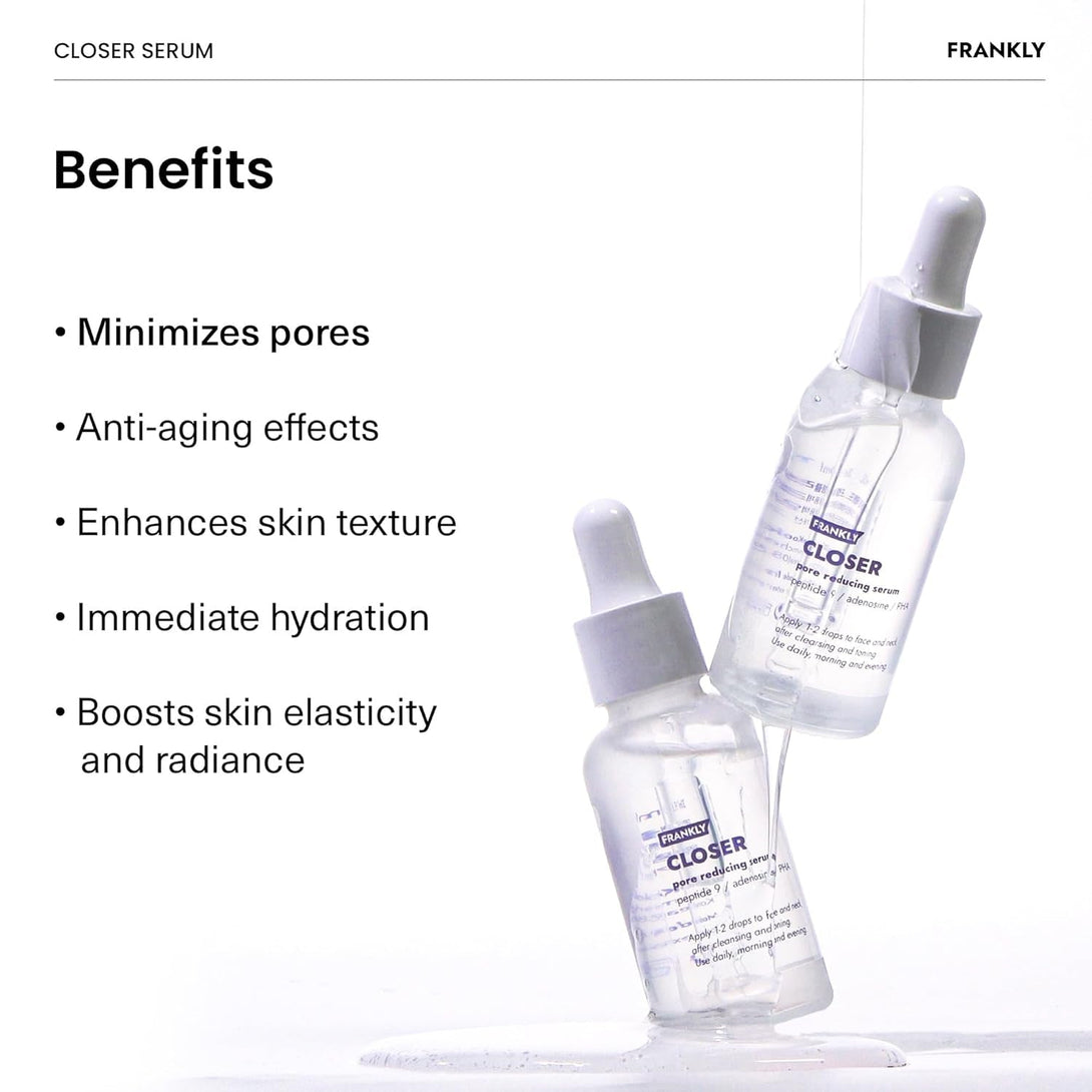 FRANKLY Closer Serum Jumbo | Pore Minimizer Serum | 9 Peptides, Vegan Collagen, Adenosine, PHA | Korean Pore Minimizer for Glass Skin, Anti-Aging, Hydration, Elasticity | 2.03 Fl Oz