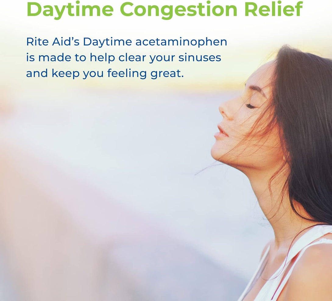 Rite Aid Daytime Severe Sinus Congestion & Pain Relief - Acetaminophen, 325 Mg - 24 Caplets | Multi-Symptom Non-Drowsy | Relief | Cold and Flu | Cold & Sinus Medicine for Adults