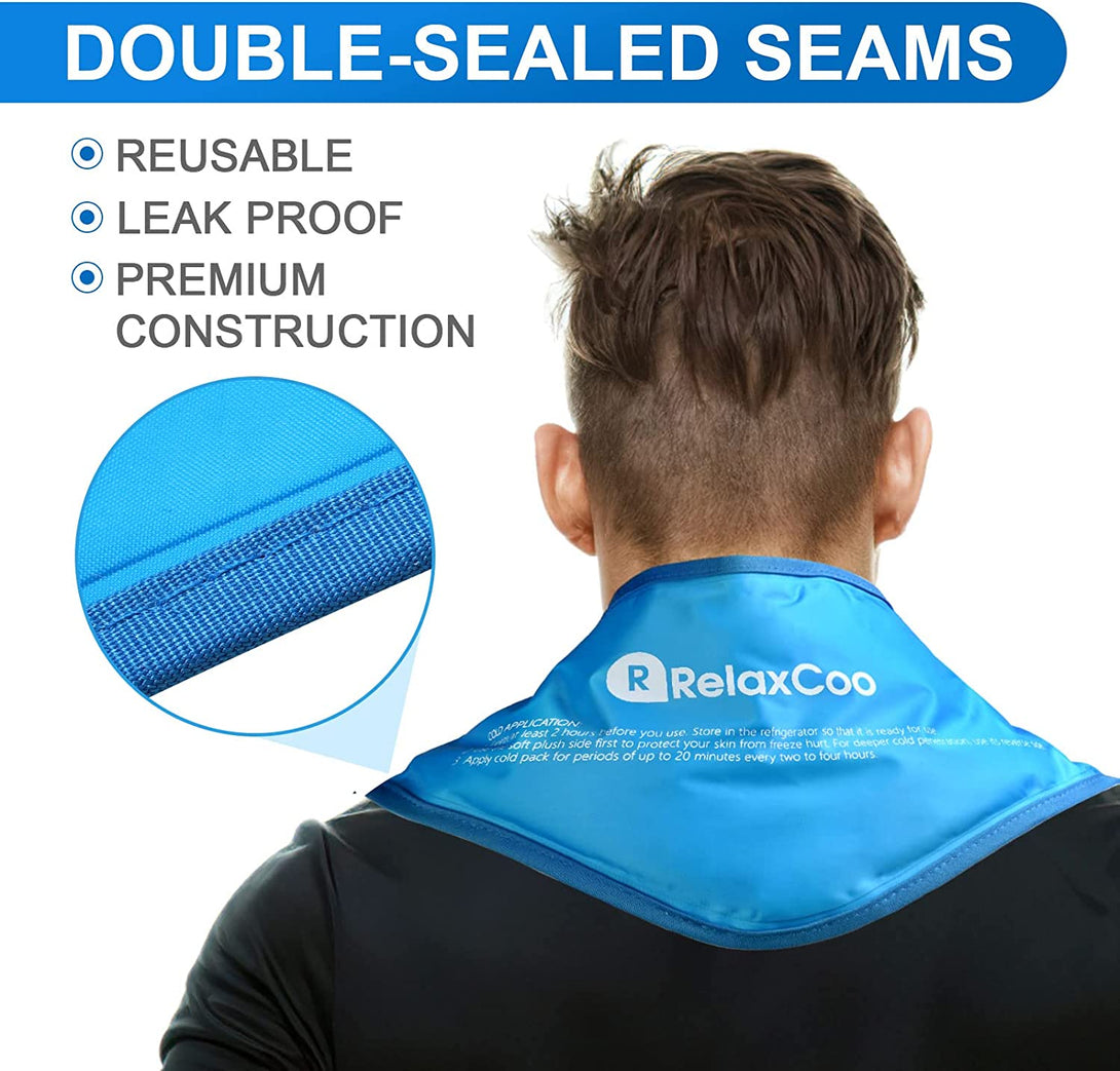 Neck Ice Pack Wrap, Reusable Gel Ice Pack for Neck Shoulders, Cold Compress Therapy for Pain Relief, Injuries, Swelling, Bruises, Sprains, Inflammation and Cervical Surgery Recovery