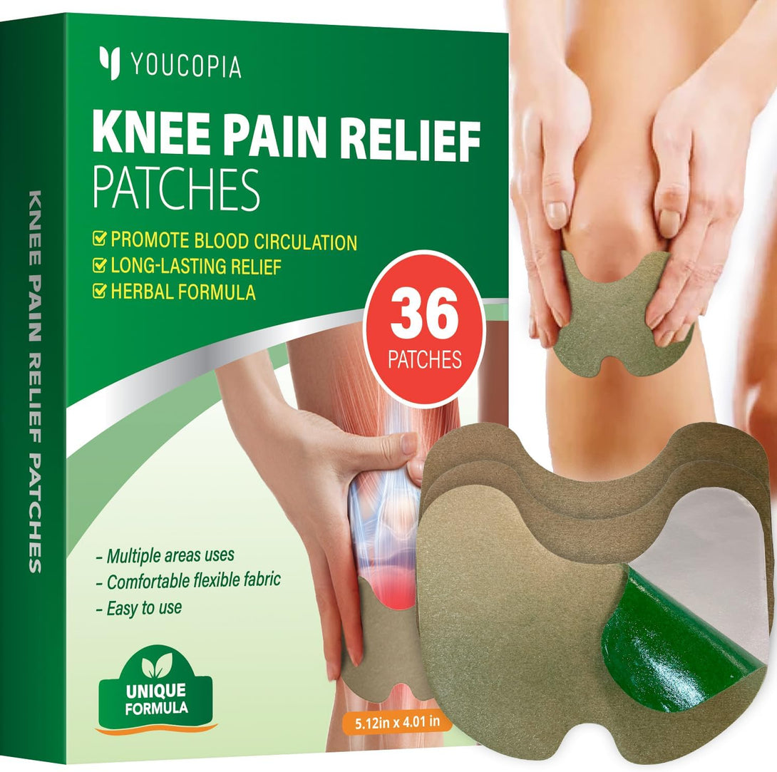 Knee Relief Heat Patches: 36 Count Natural Herbal Relieving Plaster for Long Lasting Muscle and Joint Relief - Mugwort Arthritis Hot Patches Kit with Bone-On-Bone Support