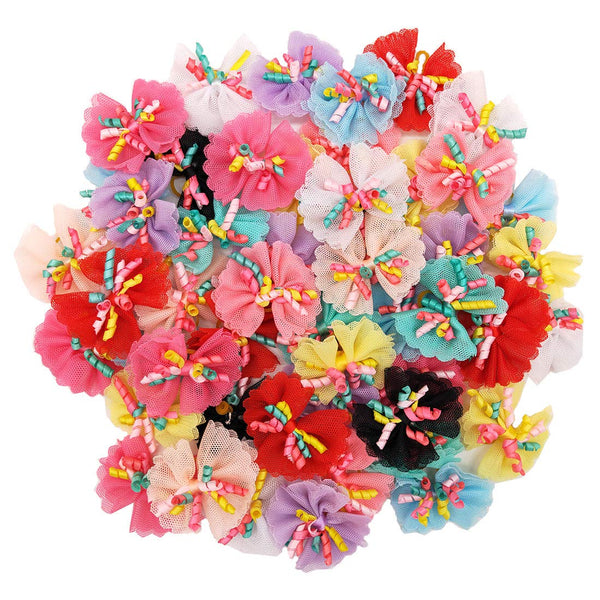 Sufermoe 32 Pcs Multicolored Dog Hair Bows with Rubber Bands, Hair Grooming Top Knots Pet Hair Accessories for Pet Cat Dog