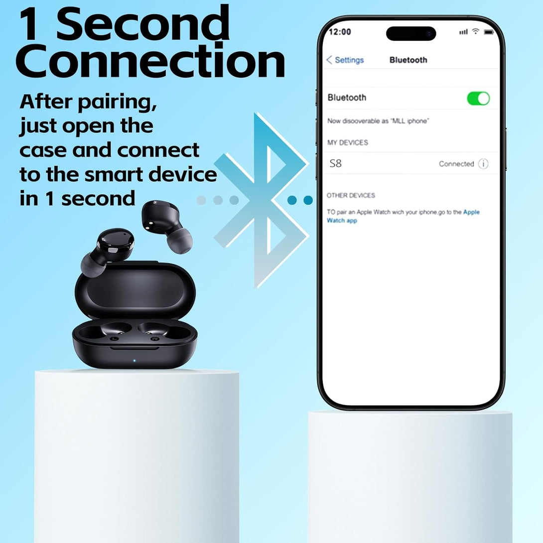 Wireless Earbuds In-Ear Headphones Bluetooth 5.3 with Built-In Mics Deep Bass Clear Call Ultralight Headsets up to 30H Play Time for Studying Workout Gaming