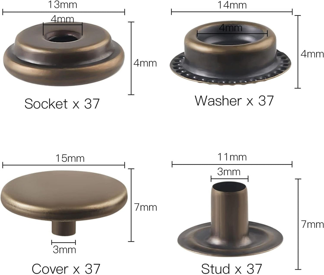 72 Pieces 15MM Snap Fastener Kit Tool Snap Button Kit Snaps for Leather Leather Snaps and Fasteners Kit for Leather Marine Grade Stainless Steel Snaps for Bag, Jeans, Clothes, Fabric