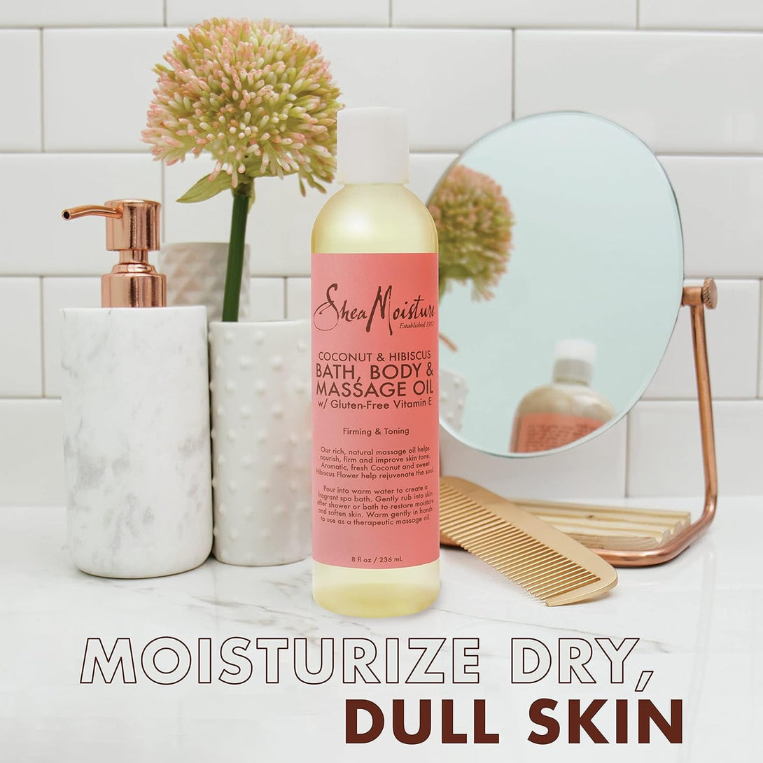 Sheamoisture Body Oil, Bath, and Massage for Dull Skin Coconut Oil and Hibiscus for Glowing Skin 8 Oz