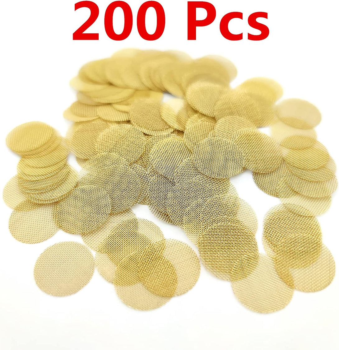 200 PCS 1/2 Pipe Screens, Brass Pipe Screen Filters 0.5 Inch Metal Screens with Black Storage Box