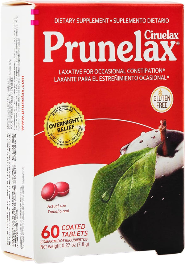 Prunelax Ciruelax Regular Strength Laxative Mini Tablets - Overnight Relief for Occasional Constipation, Senna Extract, Vegan & Gluten-Free, Gentle Relief - 60Ct