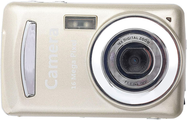 Mini Digital Camera, 720P HD Compact Portable Camcorder with 2.4 Inches LCD Screen 16MP 30FPS Support 32GB Memory Card for Children, Teenagers and Beginners (Gold)