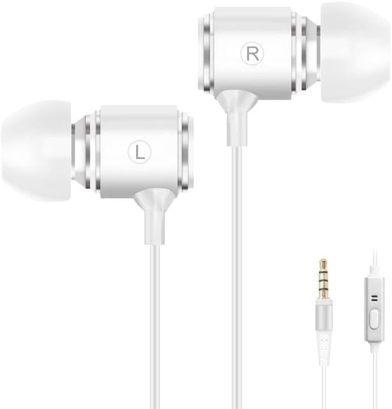 Headphones with Extra Long Cord - Earbuds for PC, TV & Computer - No Mic - White 5FT