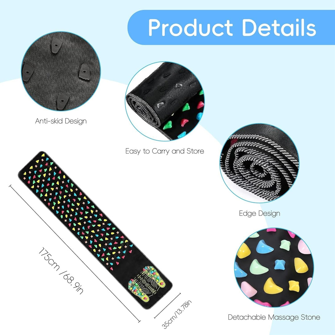 Funvalley Surperfect Foot Massage Mat with Reflexology Stones - Acupressure Walking Path for Pain Relief & Circulation, 68.9" X 13.78" Non-Slip Mat for Elderly, Office Workers, Students