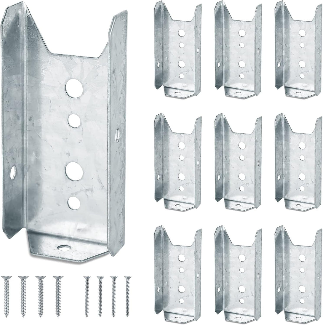 Lukloy Fence Bracket Repair Kit 10 Pack Galvanized 2X4 Brackets for Wood Rail Includes 70Pcs 304 Stainless Steel Screws