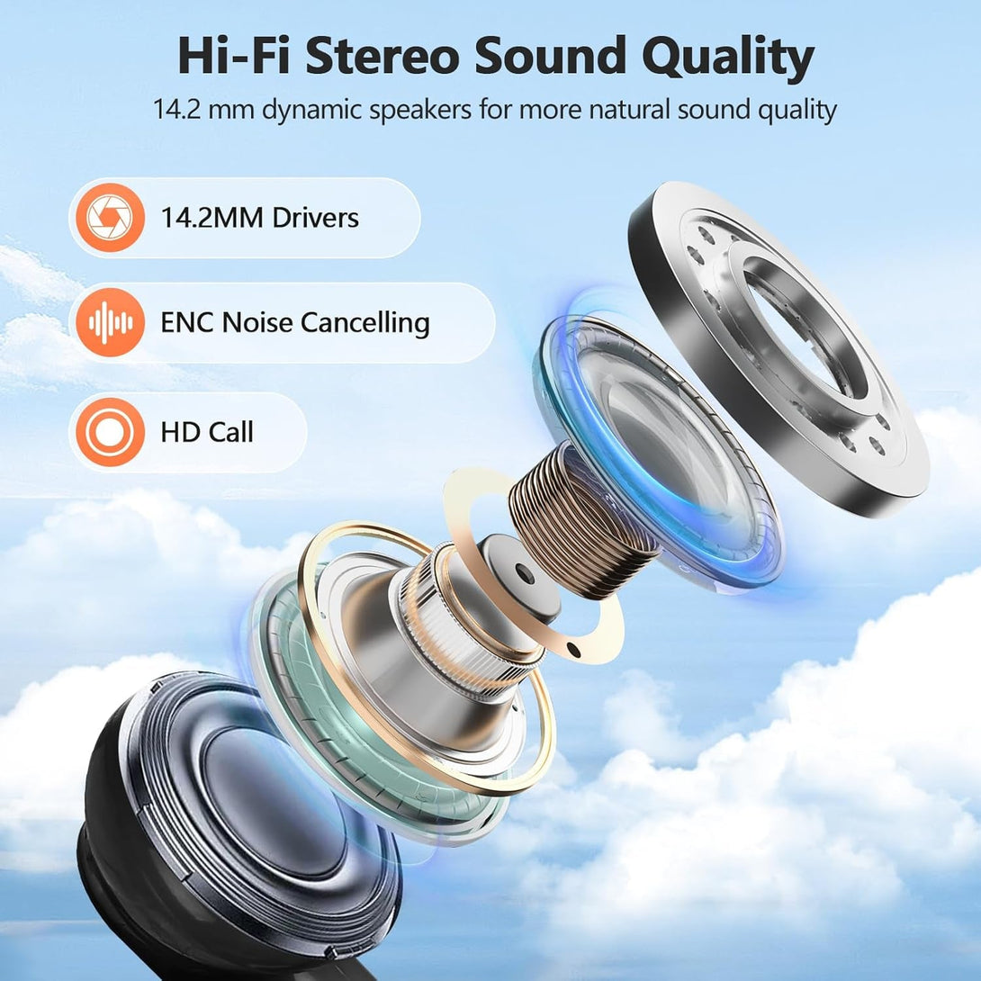 Wireless Earbuds 2025 NEW Bluetooth 5.4 Headphones Bass 3D Stereo, In-Ear Earphones with 4 ENC Noise Cancelling Mic, 48H Playtime with LED Display, IPX7 Waterproof for Laptop Pad Android Ios, Black