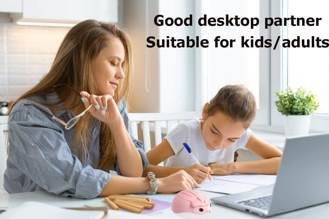 2.4Ghz Wireless Mouse Cute Hamster Shape Less Noice Portable Mobile Optical 1200DPI USB Mice Cordless Mouse for PC Laptop Computer Notebook Macbook Kids Girl Men Women Adults Gift (Pink)