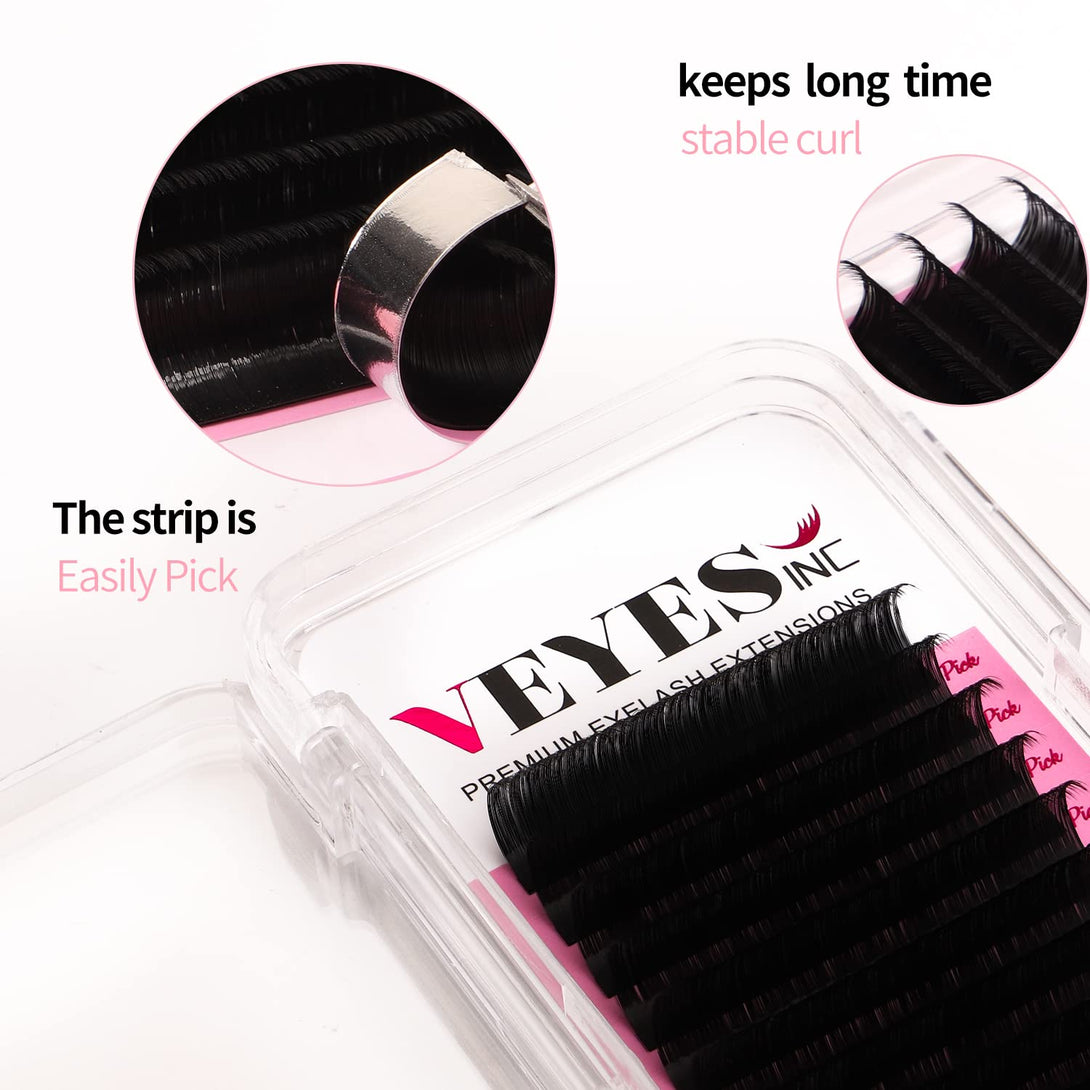 VEYES INC Classic Volume Lash Extensions 0.03-0.20 J/B/L/C/CC/D/DD Curl 5-25Mm Mixed & Single Length Tray, Premium Silk Eyelashes, Professional Supplies for Lash Techs(Matte Black 0.15 CC 8-16Mm)