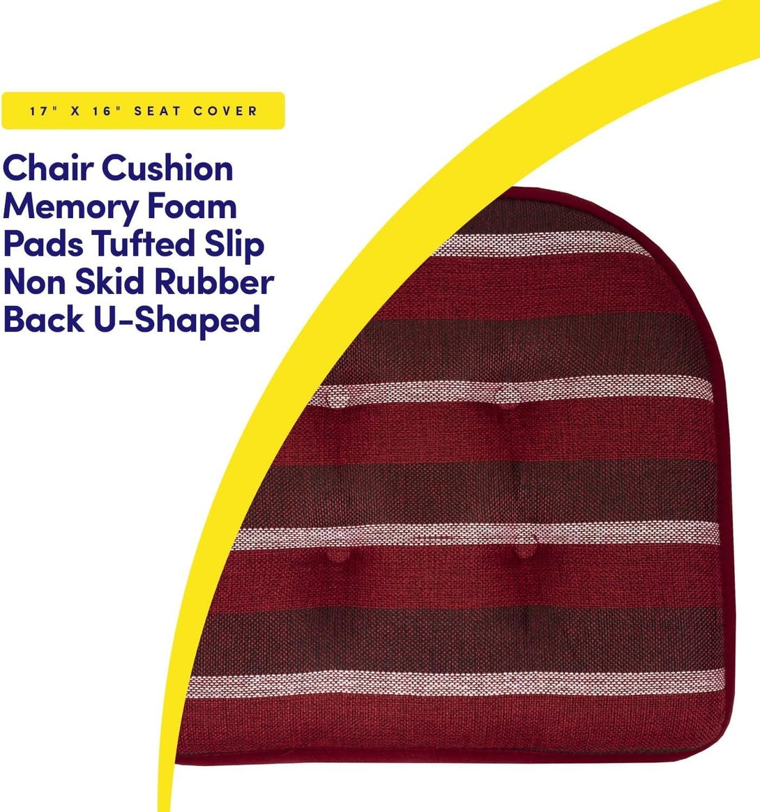 Sweet Home Collection Chair Cushion Memory Foam Pads Tufted Slip Non Skid Rubber Back U-Shaped 17" X 16" Seat Cover, 2 Count (Pack of 1), Bradford Burgundy