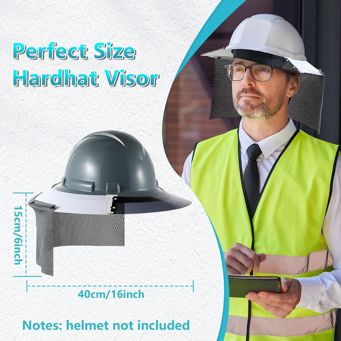 Feekoon Reusable Hard Hat Visor, with Neck Protector Breathable Shade Net Full Brim Hard Hat Sun Shade, Sun Protection Helmet Sun Shade, Compatible with V-Gard Cap, Helmet Not Included