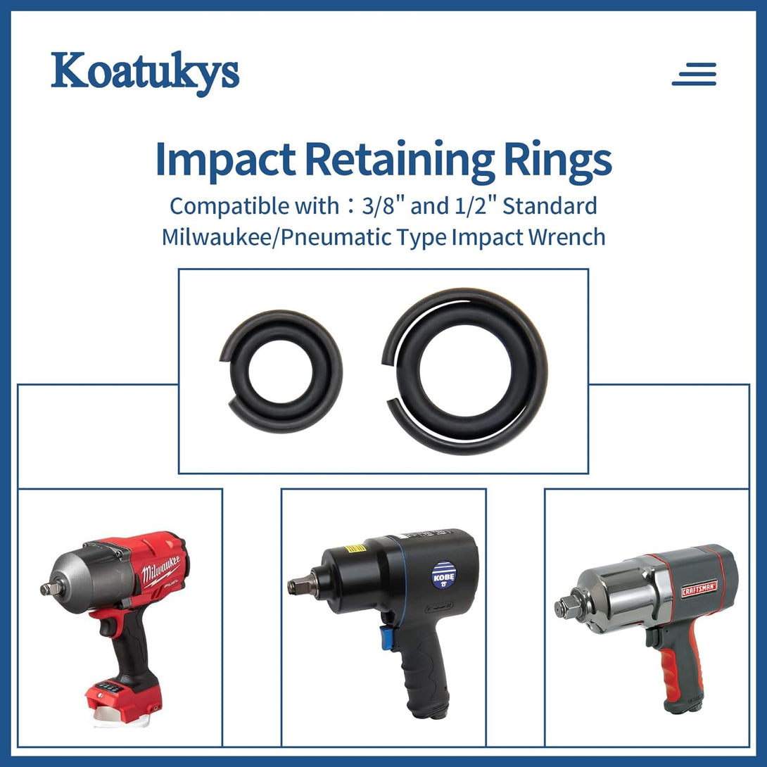 5 Sets 3/8" and 5 Sets 1/2" Impact Retaining Ring Wrench Socket Clip with O-Ring Fits Replacement Milwaukee/Pneumatic Type Impact Wrench Square Drive Socket Retainer Ring