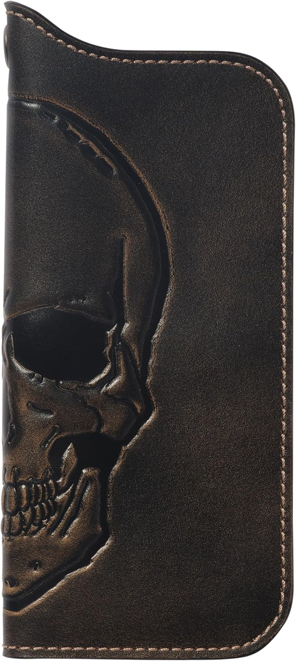 House of Jack Co. Skull Grommet Long Bifold Wallet for Men, Add Your Chain Biker Wallet, Full Grain Cowhide Leather Wallet, Black