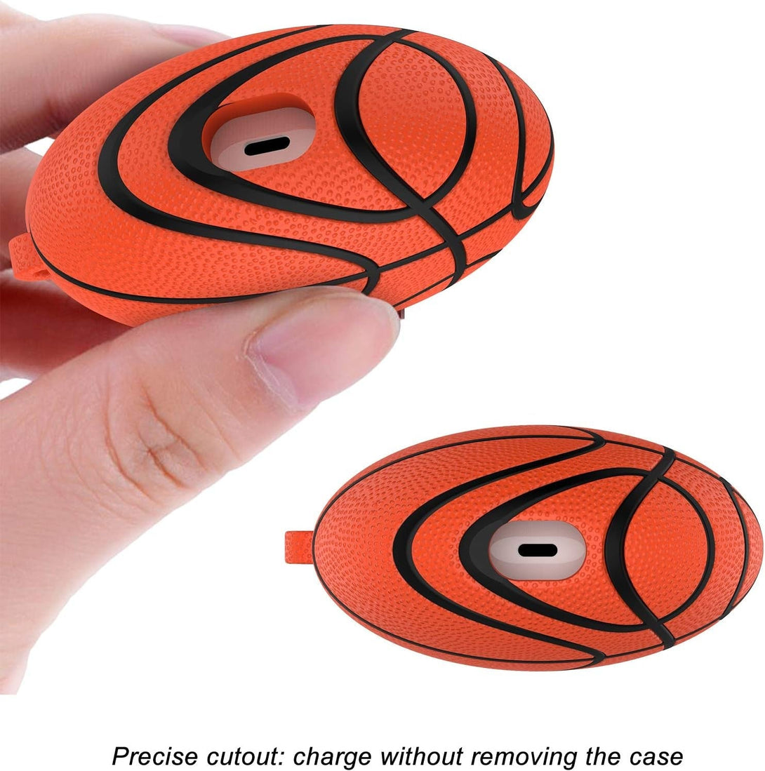 For Airpod Case, Cool Design Sports Cute Funny Basketball round Hard PC Plastic Airpods Case Cover with Keychain Key Ring Lanyard Compatible with Airpods 2 & 1, Brown