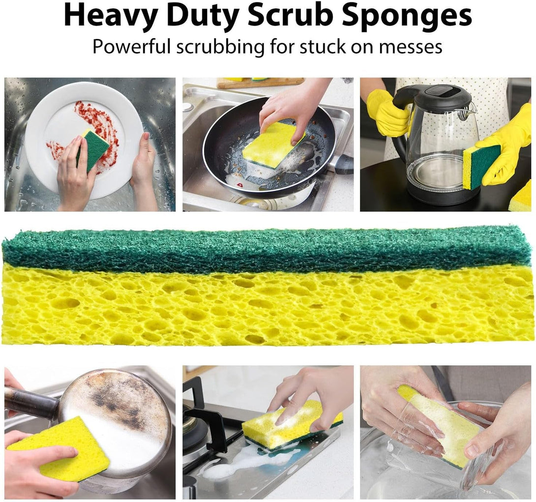 24 Pack Multi-Purpose Sponge Pads,Heavy Duty Scrub Sponges Effective Clean the Surface Stains,Can Be Used to Clean Kitchen,Pots,Bowls,Bathrooms,Tiles,Bathtubs,Walls a Good Helper for Home Cleaning