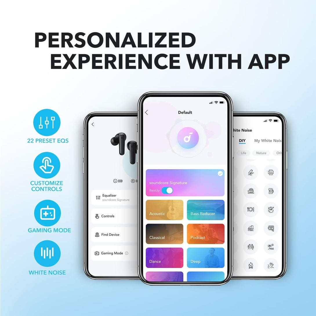 Soundcore by Anker P20I True Wireless Earbuds, 10Mm Drivers with Big Bass, Bluetooth 5.3, 30H Long Playtime, Water-Resistant, 2 Mics for AI Clear Calls, 22 Preset Eqs, Customization (Light Blue)
