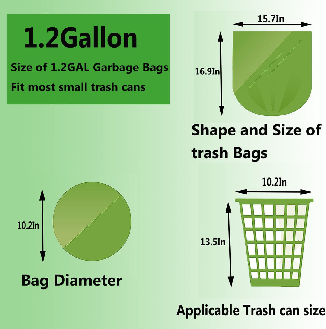 Small Trash Bags 1.2 Gallon - Biodegradable Garbage Bags Recycling Eco-Friendly Trash Can Plastic Liner Compostable Strong Bag for Bathroom Bedroom Office Kitchen Trash Can (120 Counts,Green)