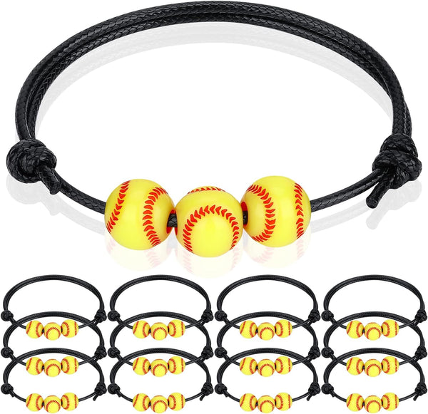 12Pcs Softball Charm Bracelets Softball Party Favors Softball Beads Adjustable Wristbands Inspirational Sport Ball Bracelet for Women Teens Sport Birthday Party Christmas Gifts Baseball Favor for Team