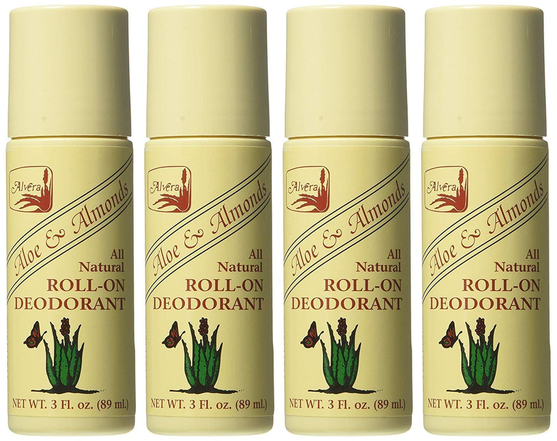 Alvera All Natural Roll-On Deodorant Aloe & Almonds - 3 Fl Oz, 4 Pack