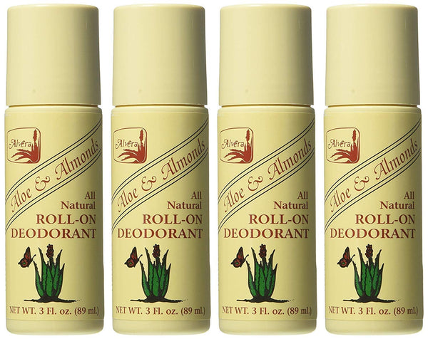 Alvera All Natural Roll-On Deodorant Aloe & Almonds - 3 Fl Oz, 4 Pack