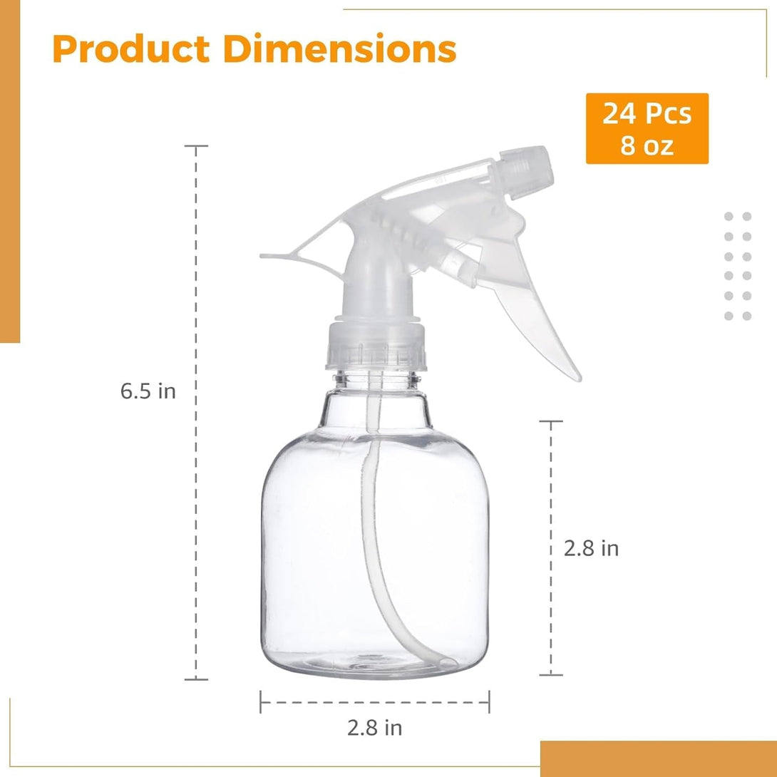 24 Pcs Plastic Spray Bottles, 8 Oz Empty Refillable Spray Bottles with Adjustable Nozzles, Small Leak-Proof Sprayers, Storage Bottles for Hair Care, Gardening, Cleaning