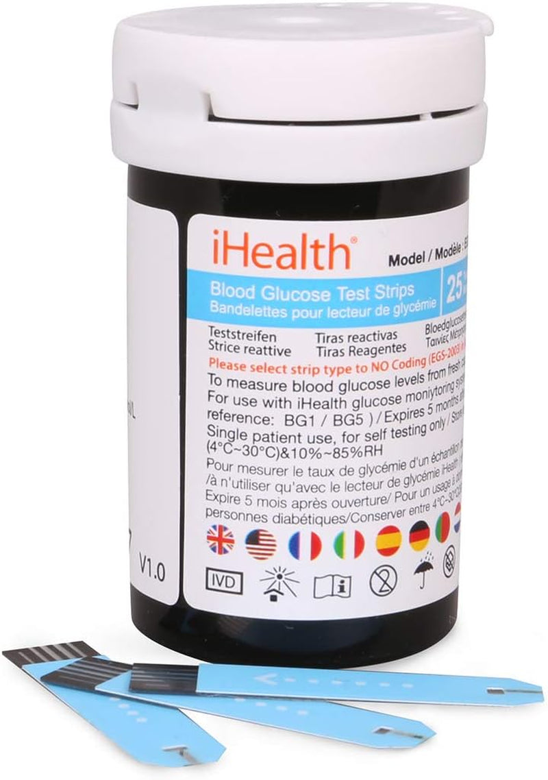 Ihealth Blood Glucose Test Strips (50 Count), No Coding Blood Sugar Test, Eligible for FSA Reimbursement, Precision Sugar Measurement for Diabetics, Strips Work Only in Ihealth Glucose Meters