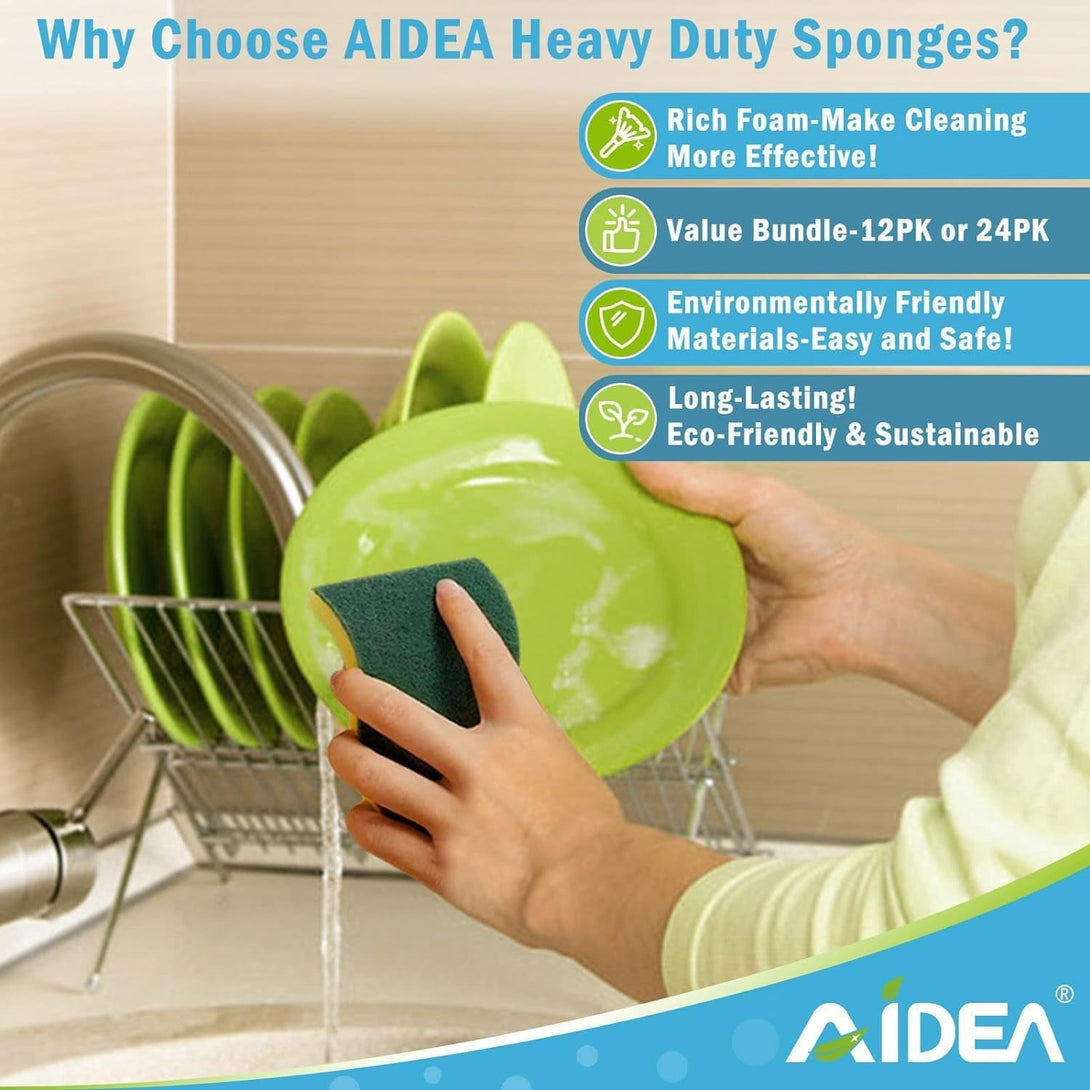 AIDEA Heavy Duty Scrub Sponge-50 Count, Cleaning Sponge, Kitchen Dish Sponge, Effortless Cleaning Eco Scrub Pads for Dishes,Pots,Pans All at Once