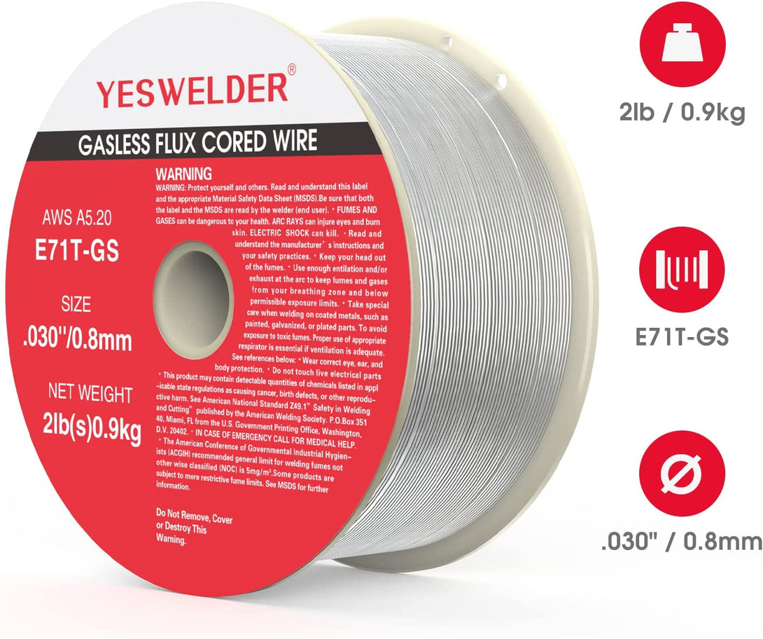 YESWELDER Flux Core Gasless Mig Wire, Mild Steel E71TGS .030-Diameter, 2-Pound Strong ABS Plastic Spool