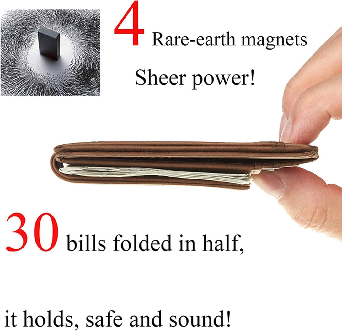 Toughergun Genuine Leather Magnetic Front Pocket Money Clip Wallet RFID Blocking