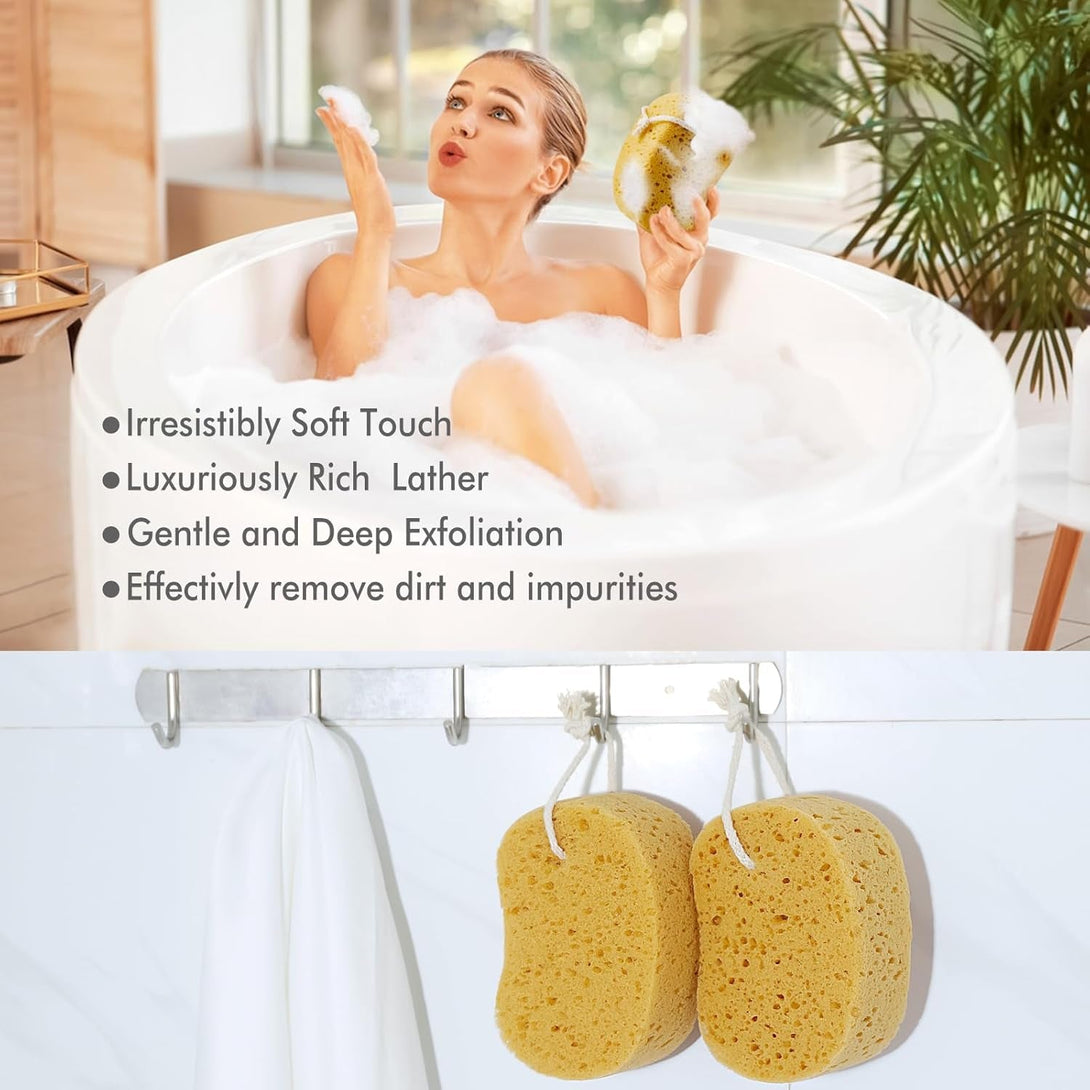 Bath Sponges for Shower Women Men, 2Pcs Exfoliating Sponge for Body Wash Scrub Bath Puff Dense Foam for Gentle & Deep Cleansing, Ultra-Soft for Sensitive Dry Skin