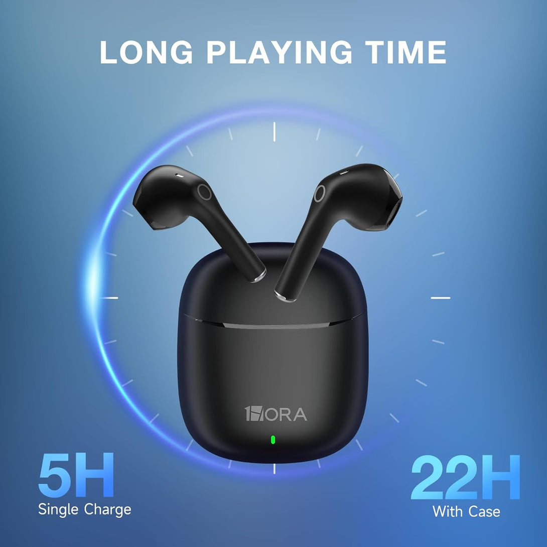 1 Hora Wireless Earbuds Bluetooth 5.3, Sports Headphones Deep Bass In-Ear Earphones, Premium Sound with Charging Case, Compatible with Iphone, Android Smartphone, Tablet, Laptop