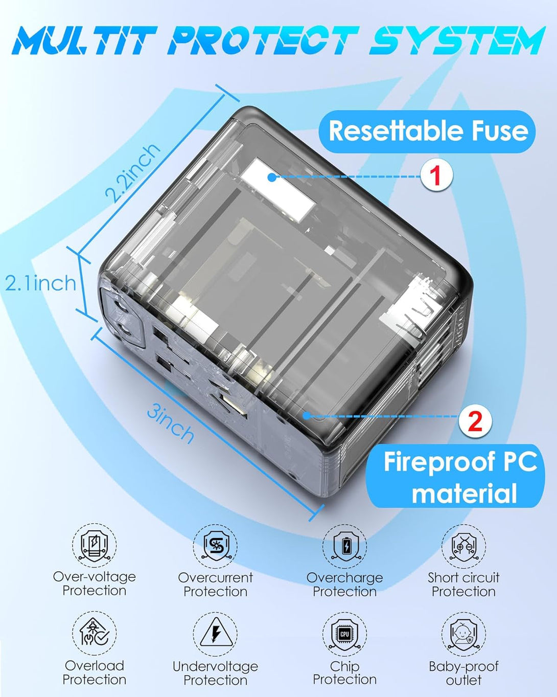 Universal Travel Adapter Offers 6.0A 3X 3.0A USB-C Ports, 2X 2.4A USB-A Ports and Multi AC Outlet, All-In-One International Power Plug Adaptor Worldwide Charger for EU US UK AU 200+ Countries