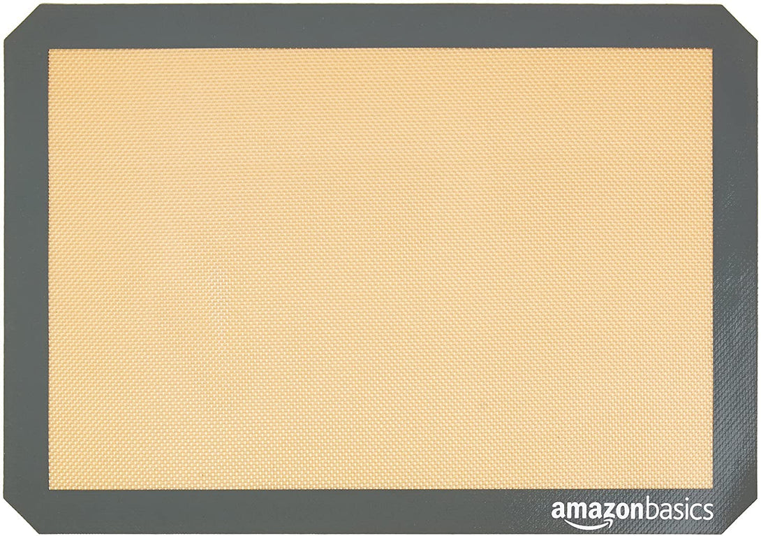 Amazon Basics Rectangular Silicone, Non-Stick Reusable, Food Safe Baking Mat, Pack of 2, 16.5"L X 11.6"W, New Beige/Gray