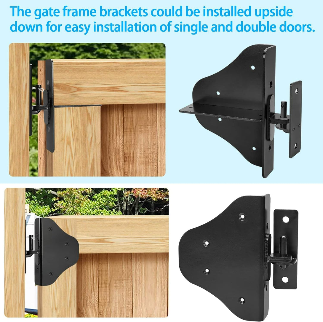 Fence Gate Kit Gate Hardware with Gate Latch - Updated 90 Degree Right Angle Gate Hinges - anti Sag Gate Kit - Gate Corner Brace Bracket (1 Set)