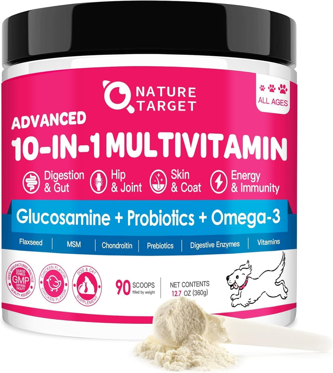 Dog Vitamins Powder, Probiotics & Digestive Enzymes for Gut Health, Glucosamine & Chondroitin & Omega 3, Complete Supplement for Homemade Dog Food, Joint & Skin & Immune Support, Dog Allergy Relief