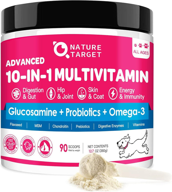 Dog Vitamins Powder, Probiotics & Digestive Enzymes for Gut Health, Glucosamine & Chondroitin & Omega 3, Complete Supplement for Homemade Dog Food, Joint & Skin & Immune Support, Dog Allergy Relief