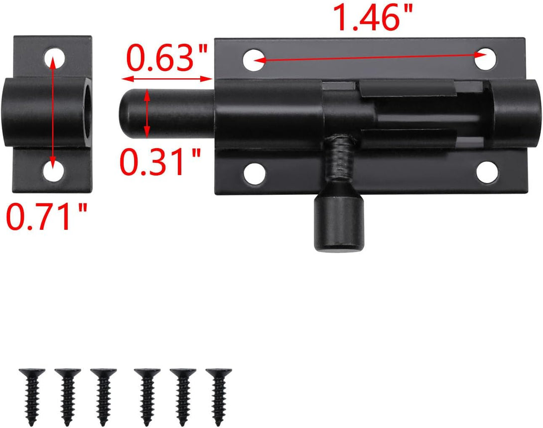 MY MIRONEY Black Barrel Bolt Lock Aluminum Alloy Slide Bolt Latch 2 Inch Door Latch Lock Security Sliding Lock with Screws Pack of 4