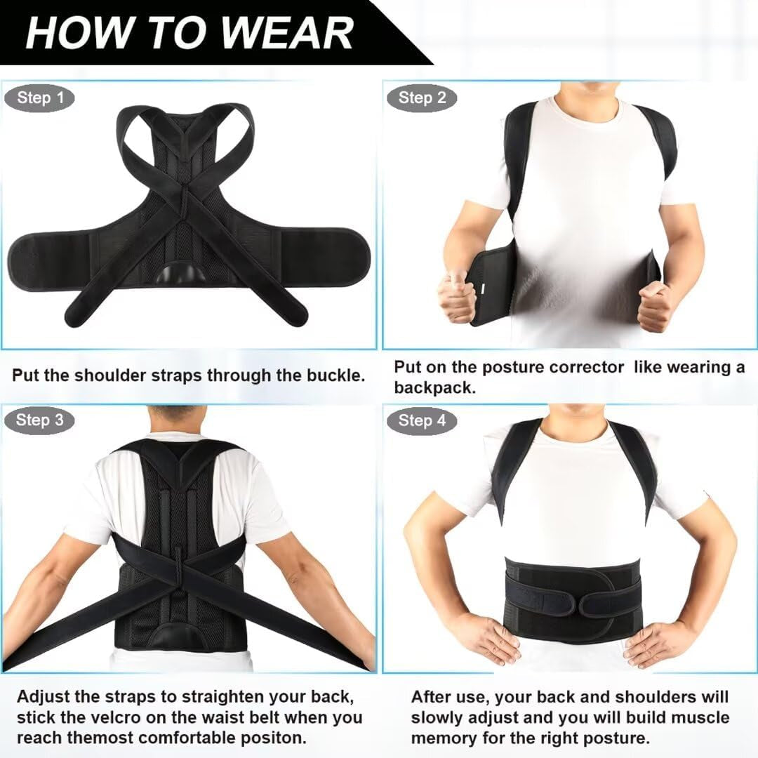 Back Brace Posture Corrector for Men and Women - Improve Posture, Lower Back and Waist Pain, Full Lumbar Support, Shoulder and Neck Stretcher, Adjustable Straps and Breathable Material L(33''-37'')