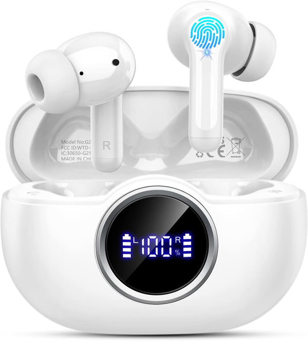 Wireless Earbuds, 2025 Bluetooth 5.4 Headphones Deep Bass Stereo Ear Buds, 4 ENC Noise Cancelling Mic 36Hrs USB-C In-Ear Earphones IP7 Waterproof Sport Workout for Laptop Pad Android Ios Phone, White