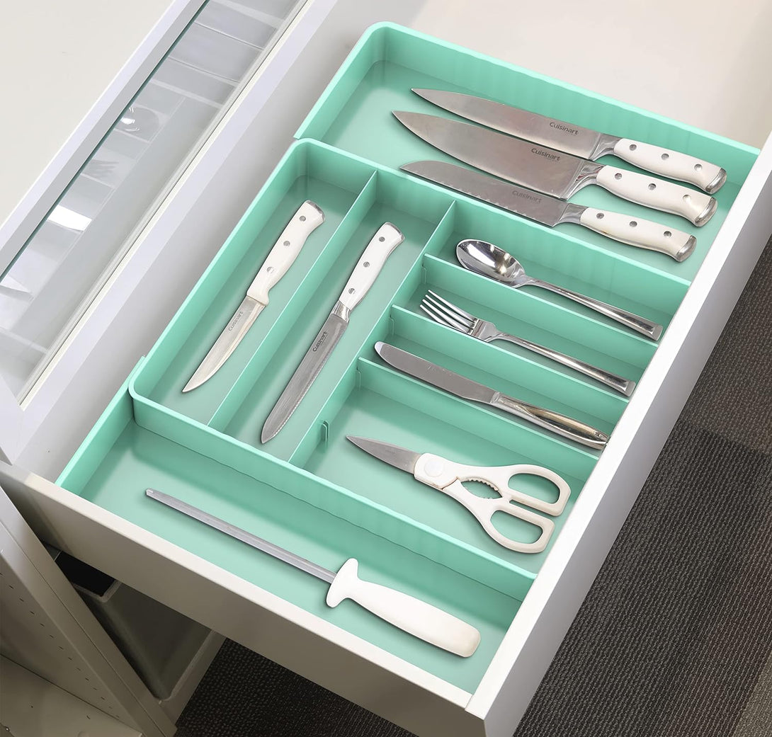 Simple Houseware Expandable Kitchen Drawer Flatware Organizer, Turquoise