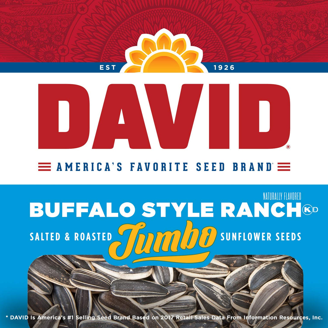 DAVID Roasted and Salted Buffalo Style Ranch Jumbo Sunflower Seeds, 5.25 Oz